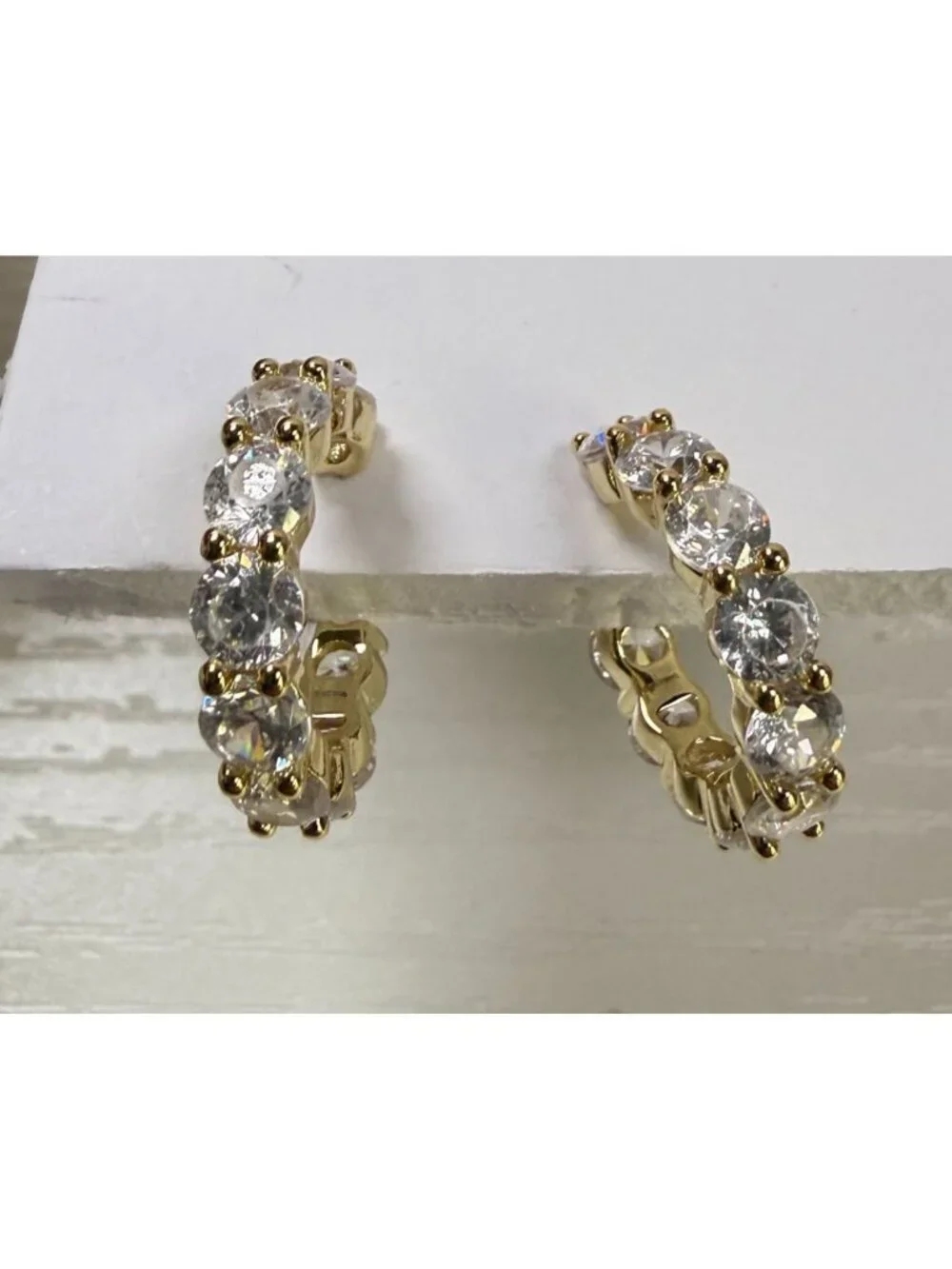 Rhinestone Gold Tone Hoop Earrings Classic Elegant Sparkle Wedding Party - Picture 3 of 7